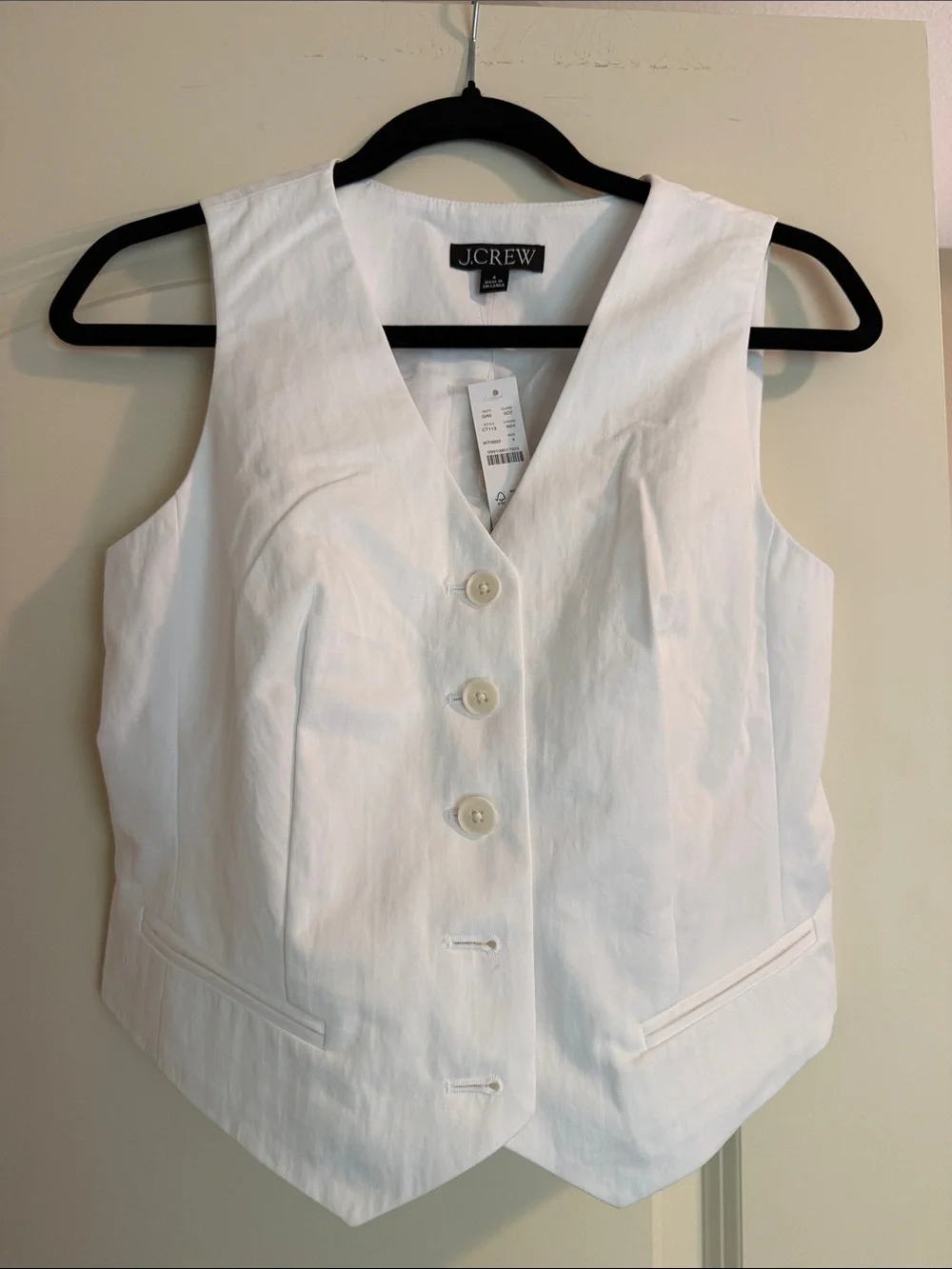 J. Crew White Button-Front Sleeveless Vest